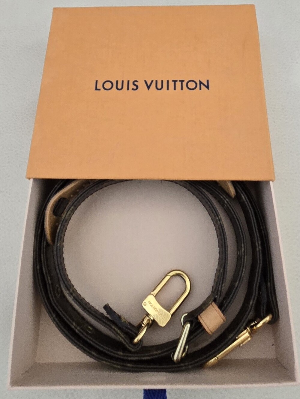Louis Vuitton Brown Monogram Leather Strap with Gold Hardware